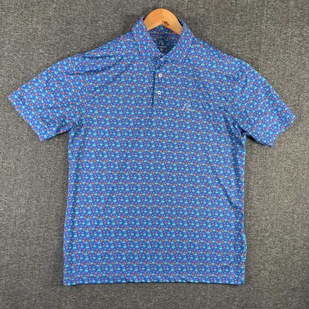 Rhoback Polo Men Medium Snow Bird Flamingo AOP Palm Tree Golf Performance Preppy - Picture 3 of 9